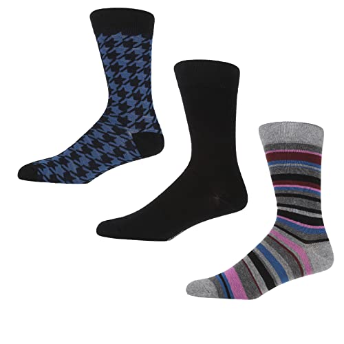 Ben Sherman Męskie bawełniane skarpety Trew w Dogtooth/Multi Stripes, inteligentne i wygodne na co dzień rozmiar 40_45 - opakowanie zbiorcze 3 szt, Dogtooth, rozmiar uniwersalny