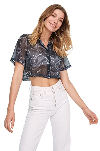 TRENDYOL Damska koszulka oversized basic kołnierzyk koszuli, czarny, 34