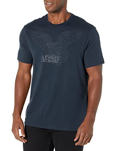 Armani Exchange Męski t-shirt z logo na przodzie, krótki rękaw, okrągły dekolt, granatowy, ekstra mały