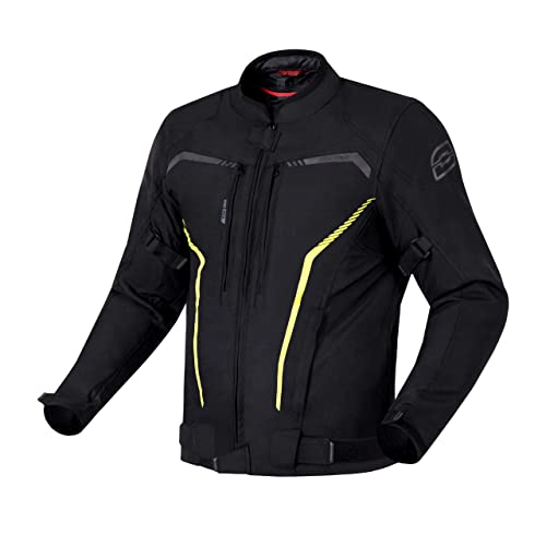 OZONE MOTO Delta IV kurtka motocyklowa włókiennicza dla mężczyzn membrana łokcie i ramiona ochraniacze 3 kanały wentylacyjne elementy odblaskowe 4 kieszenie, Czarny/Fluo Żółty, M