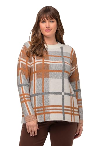 Ulla Popken Damski sweter w kratkę w stylu wiejskim, śnieżnobiały, 50/52