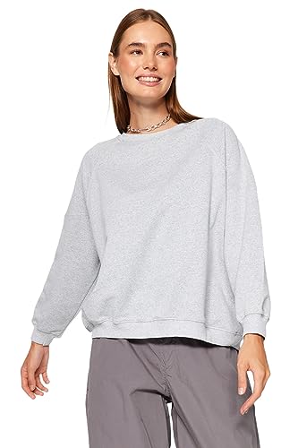 TRENDYOL Bluza damska Crew Neck Plain Oversize, szary, M