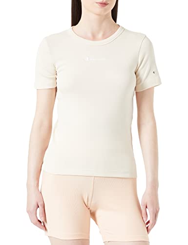 Champion Damska koszulka Eco Future 1x1 miękka bawełna prążkowana smukła S/S koszulka, kremowy żółty, S