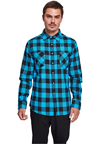 Urban Classics Męska koszula flanelowa w kratkę, z długim rękawem, górna część dla mężczyzn z kieszeniami na piersi, dostępna w wielu wariantach kolorystycznych, rozmiary XS-5XL, niebieski/czarny, 5XL