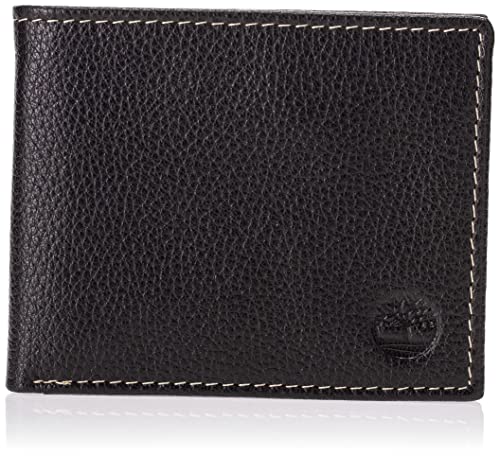 Timberland Męski skórzany portfel z dołączoną kieszenią z klapką, Czarny (Sportz), rozmiar uniwersalny