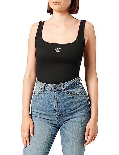 Calvin Klein Jeans Damska koszulka bez rękawów z dzianiny Ck Rib, Czarny, XXS