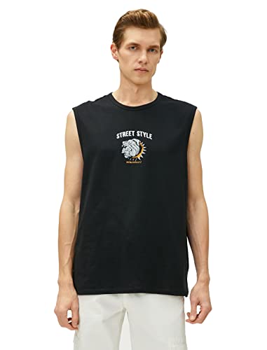 Koton Męski slogan nadruk Tank Top Crew Neck Sleeveless, czarny (999), L