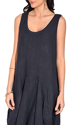 Bonateks damska sukienka tunika 100% lniana wyprodukowana we Włoszech, tunika z okrągłym dekoltem, wielowarstwowa, deserowa, rozmiar: M, Pustynia, M