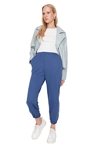 Trendyol Damskie spodnie dresowe z normalnym stanem o wąskim kroju, Blue, XS