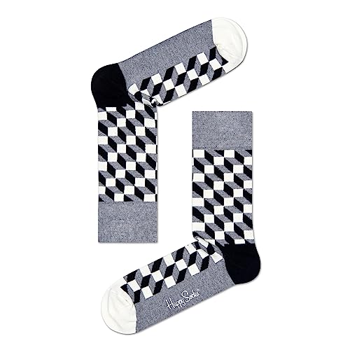 Happy Socks Filled Optic, kolorowe i zabawne, Skarpety dla kobiet i mężczyzn, Czarny-Szary-Biały (36-40)