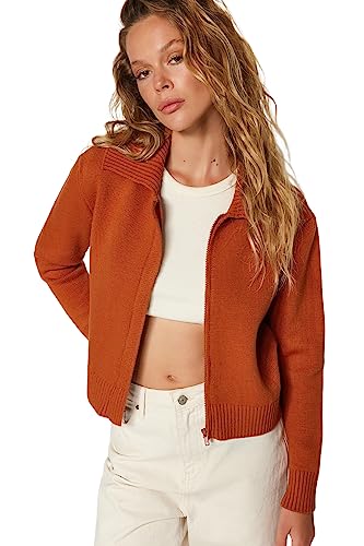 Trendyol FeMan Regular Fit Basic Polo Neck Dzianina Kardigan, Pomarańczowy, S, pomarańczowy, S