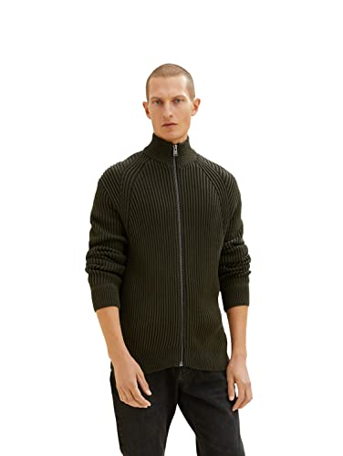 TOM TAILOR Męskie Kardigan z prążkowaną strukturą 1034336, 10920 - Deep Forest Green, 3XL