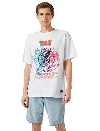 Koton Tasmanian Devil Oversized Licenced Printed T-Shirt męski, biały (000), XL