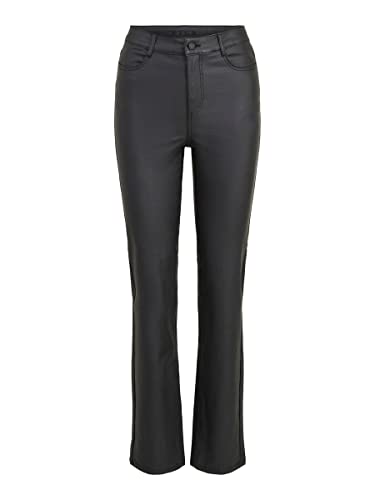 Vila Damskie spodnie Vicommit Coated Hw Straight Pant-noos ze sztucznej skóry, czarny, S