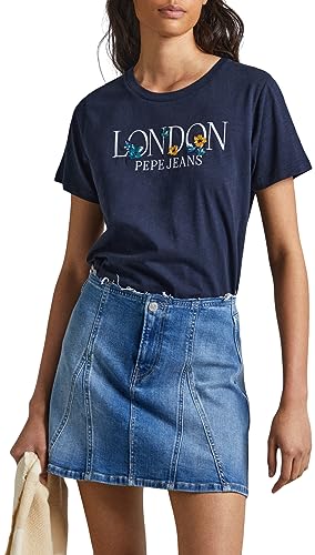 Pepe Jeans Koszulka damska z aksamitu, Niebieski (Dulwich), XS