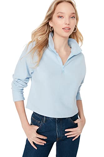 Trendyol Damska bluza ze stójką, zwykła, niebieska, S, NIEBIESKI