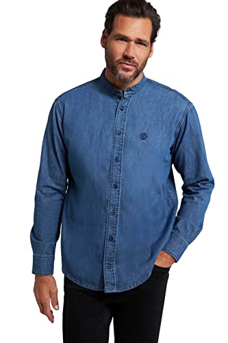 JP 1880 Męska koszula dżinsowa, długi rękaw, stójka, nowoczesny krój, do 8 XL T-shirt, niebieski denim, 3XL