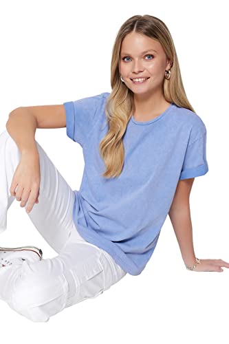 Trendyol Damska koszulka z dzianiny z okrągłym dekoltem i okrągłym dekoltem, liliowy, S, liliowy, S