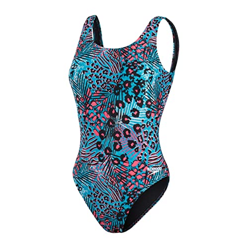 Speedo Damski strój kąpielowy Eco Endurabrite U Back Placement/kostium kąpielowy, Black/Hypersonic/Pool/Fluo Pink/White, 44