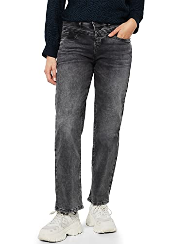 STREET ONE Damskie spodnie jeansowe A375802, proste spodnie, Heavy Black Denim wash, W32/L30, Heavy Black Denim Wash, 32W / 30L