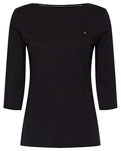 Tommy Hilfiger Damskie topy z dzianiny CRV Slim Boat-NK 3/4 SLV L/S, czarne, 46, Czarny