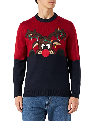 ONLY & SONS ONSXMAS REG Block Crew Knit sweter męski, czerwony (Pompeian Red), XXL, POMPEIAN RED, XXL