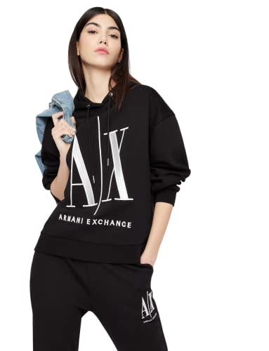 Armani Exchange Damska bluza z kapturem Icon Project, Schwarz, L