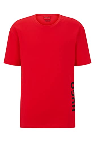 HUGO Męski T-shirt RN Relaxed Relaxed-Fit T-shirt z bawełny z pionowym nadrukiem logo, Open Pink693, L