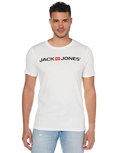 JACK & JONES Męski T-shirt Slim Fit z nadrukiem w opakowaniu 3 lub 6 szt. z okrągłym dekoltem marki Sale S M L XL XXL, 3-pak (1 x marynarka granatowa, 1 x biała, 1 x czarna), XS
