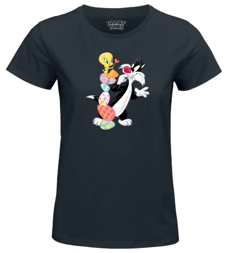 bawełniany podział t-shirt damski, Granatowy, XL