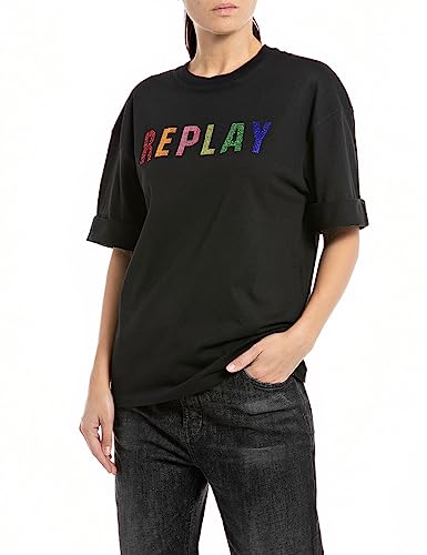 Replay Damska koszulka oversize, 098 BLACK, XL