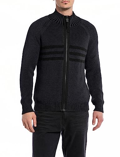 Replay Męska kurtka z dzianiny, krój regular fit, 970 Dark Navy, XXL