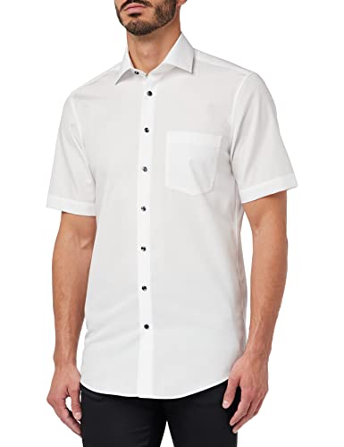 Seidensticker Męska koszula z krótkim rękawem, regularny krój, biała, rozmiar 39, biały, 39