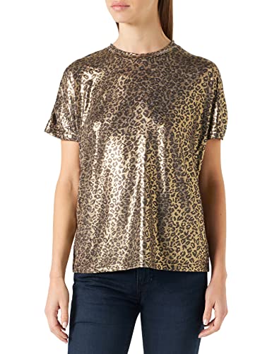 ONLY Women's ONLELIN S/S Shine Ruching TOP JRS T-Shirt, Phantom/AOP: Gold Leo, M