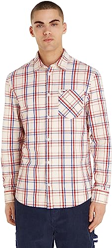 Tommy Jeans Męska koszula TJM CLSC w kratę z kieszenią na co dzień, Starożytna biała kratka, XL