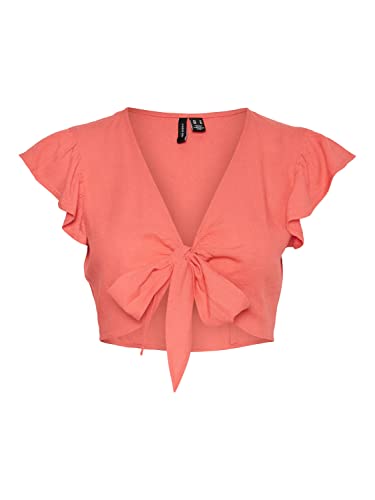 VERO MODA Women's VMMYMILO SL Crop TIE WVN GA Top, Ge Peach, M, ge peach, M