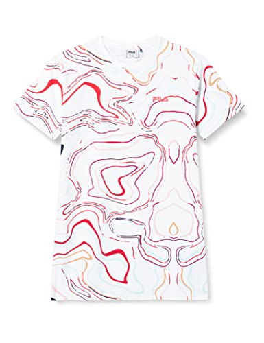 FILA Dziewczęca tabliczka AOP Tee sukienka, White Colour Waves Aop, 134/140 cm