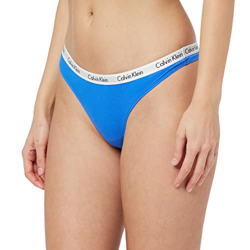 Calvin Klein - Idealnie dopasowane stringi - bielizna damska - beżowa - 72% poliamid, 28% elastan - logo Calvin Klein - niski stan - rozmiar XS, Niebieski pałacowy, XL