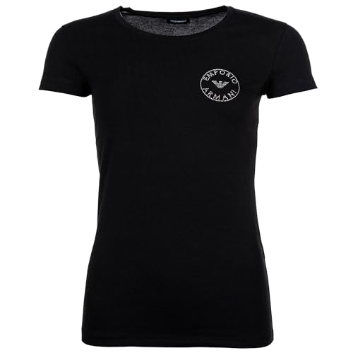 Emporio Armani Damska koszulka z okrągłym kołnierzem Essential Studs z logo, czarny, M