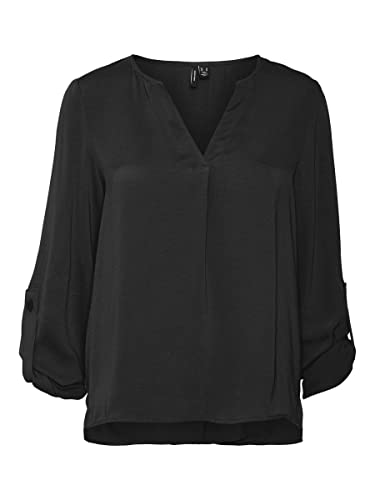 bestseller a/s Damska bluzka Vmwilma z dekoltem w serek Fold-up Top Noos, czarny, L