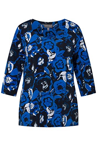 Ulla Popken Damska koszulka Slinky z nadrukiem kwiatowym, czarny, 46-48