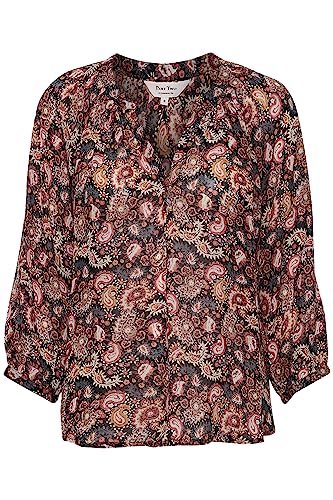 Part Two Damska bluzka V-Notch Neckline 3/4 Sleeves Relaxed Fit Printed Fabric, Nadruk Black Paisley, 34