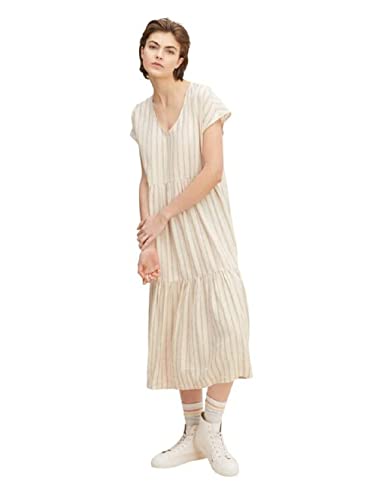 TOM TAILOR Denim Damski sukienka lniana 1031352, 29649 - Beige Brown Stripe, S