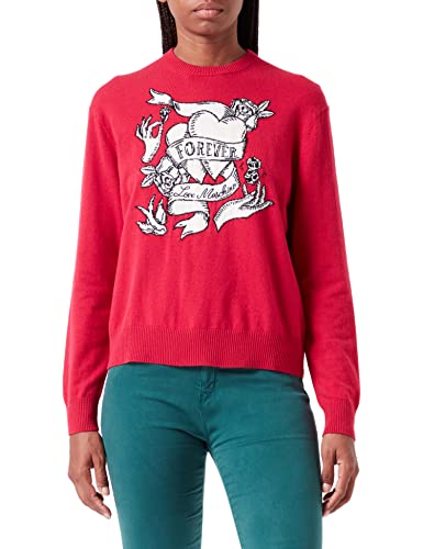 Love Moschino Damski sweter o regularnym kroju z długim rękawem z efektem tatuażu Heart Intarsia, czerwony, 38