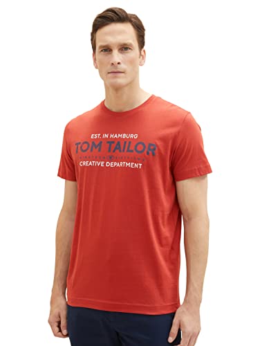 TOM TAILOR Męski T-shirt z nadrukiem logo, 14302-Velvet Red, S