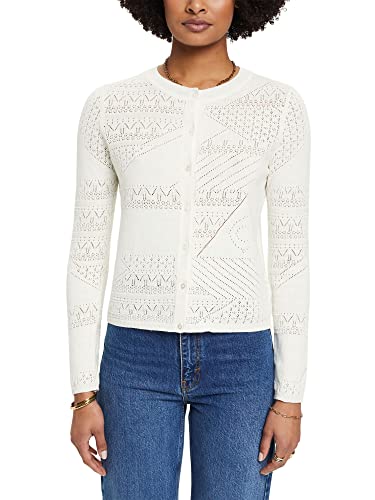 ESPRIT Collection Kardigan z mieszanki lnu w stylu Pointelle, biały, XS