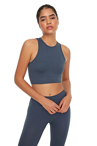 Trendyol Damski biustonosz sportowy bez rękawów z wiązaniem na szyi - gładki granatowy, granatowy, XS
