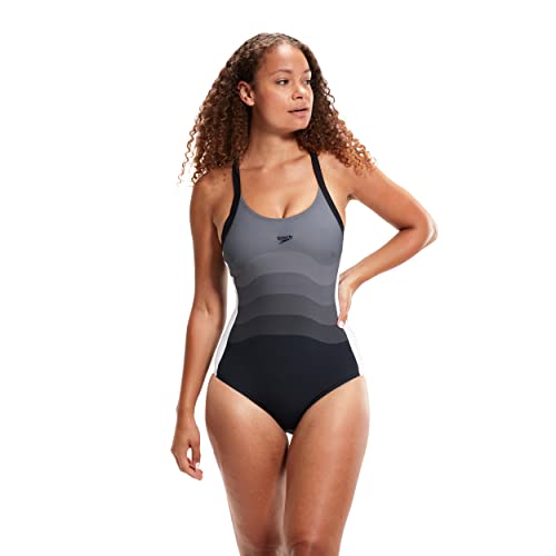 Speedo Damski strój kąpielowy z nadrukiem Entwine 1 sztuka jednoczęściowy strój kąpielowy, czarny/biały, 32 (UK 10), czarny/biały, 164