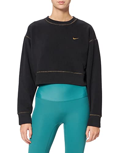 Nike Damska bluza W Nk Icnclsh Flc Thrma Top Gd, czarny/złoty (black/metallic gold), XS