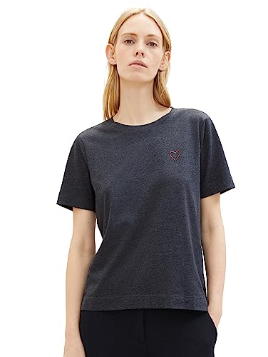 T-shirt damski TOM TAILOR z nadrukiem serca, 30281-wyraźny antracytowy melanż, XS
